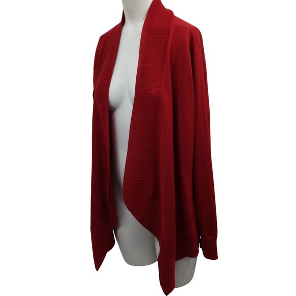 Eileen Fisher 100% Merino Wool Open Front Waterfall Cardigan Sweater Size L Red - Picture 1 of 11